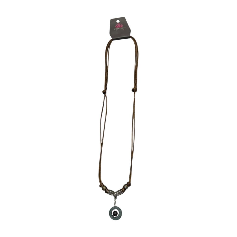 Paparazzi Brown Cord Boho Necklace with Circular Pendant & Beaded Accents - Picture 2 of 7